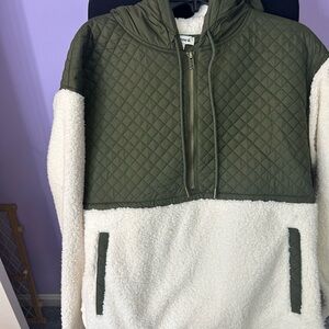 BearPaw Olive Green Quilted Jacket with Cream Sherpa Lining